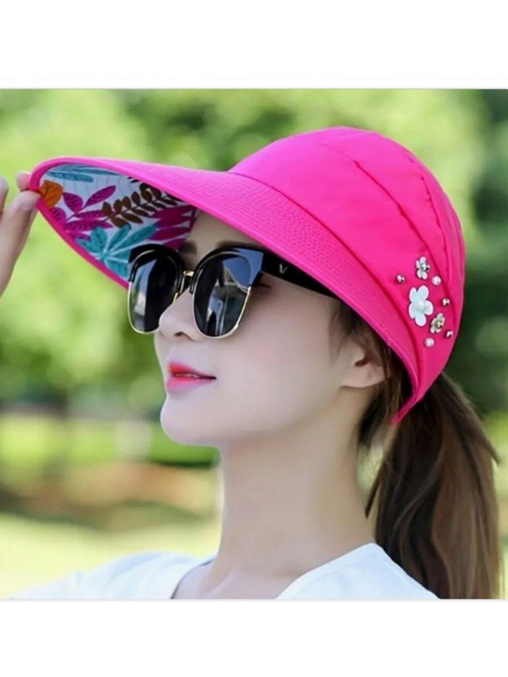 Penelope Skye Wide Brim Sun Visor Style Hat in Bright Hot Pink Gift Packaged